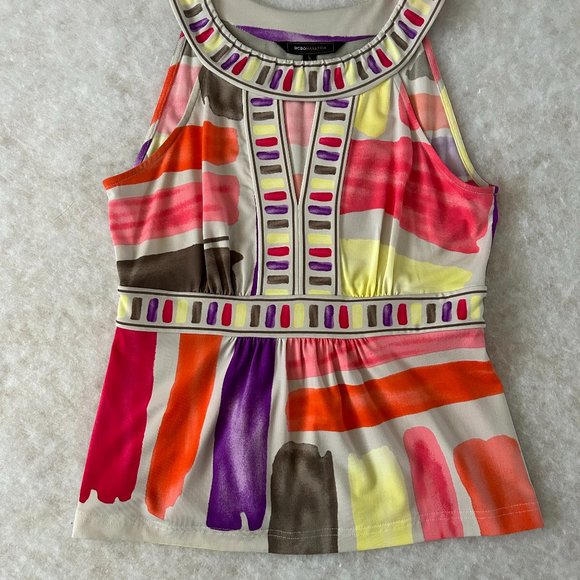 BCBG Max Azria Banded Crew Neck Sleeveless Multi-Stripe Top with Small Peplum XS - Picture 10 of 13